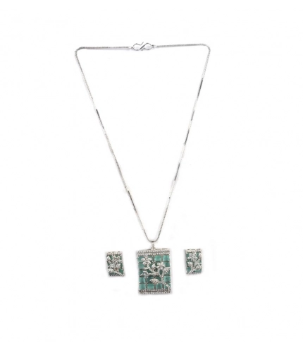 Generic Women's Brass Silver Plated Pendant Set (Turquoise)
