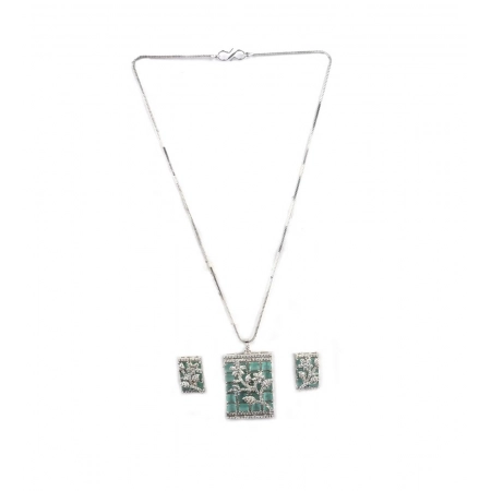 Generic Women's Brass Silver Plated Pendant Set (Turquoise)