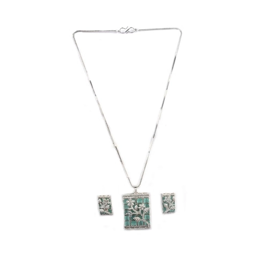 Generic Women's Brass Silver Plated Pendant Set (Turquoise) Generic Women's Brass Silver Plated Pendant Set (Turquoise)