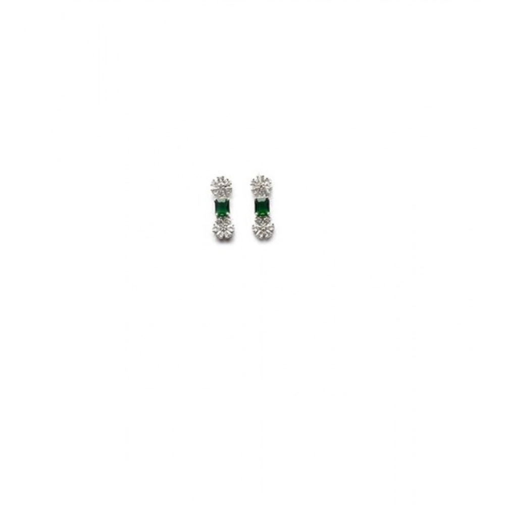 Generic Women's Brass Silver Plated Necklace set (Green)