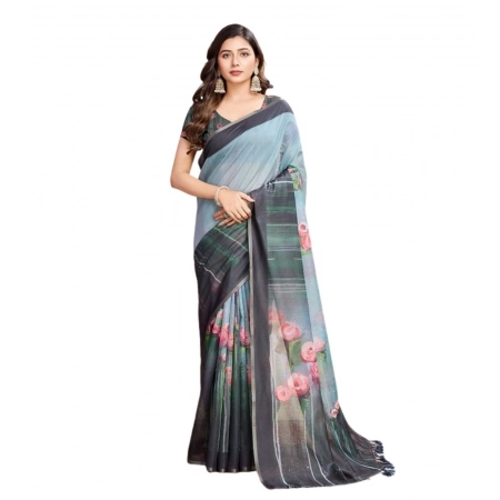 Generic Women's Semi Cotton Digital Print Saree With Unstitched Blouse 5.5Mtr (Green) Generic Women's Semi Cotton Digital Print Saree With Unstitched Blouse 5.5Mtr (Green)