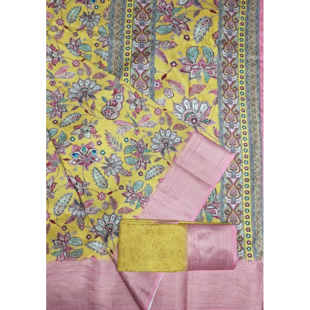Generic Women's Cotton Silk Floral Printed Saree With Unstitched Blouse 5.5Mtr (Multicolor)