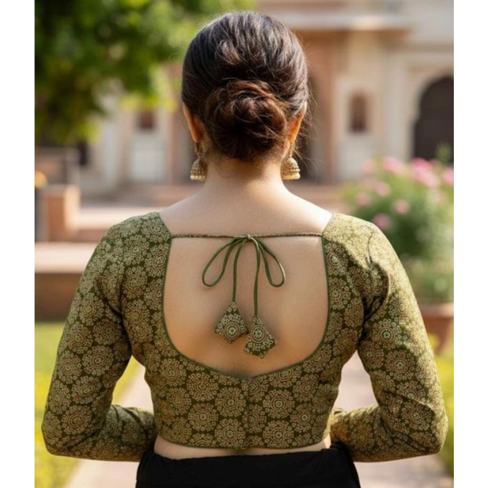 Generic Women's Ajrakh Cotton Halter Neck Padded Blouse (Olive, 38 Ready Size (Self-Alterable 36–40) Generic Women's Ajrakh Cotton Halter Neck Padded Blouse (Olive, 38 Ready Size (Self-Alterable 36–40)