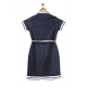 Generic Girl's Denim Lycra Ribbed Elasticated Dress with Belt (Navy Blue-White) Generic Girl's Denim Lycra Ribbed Elasticated Dress with Belt (Navy Blue-White)