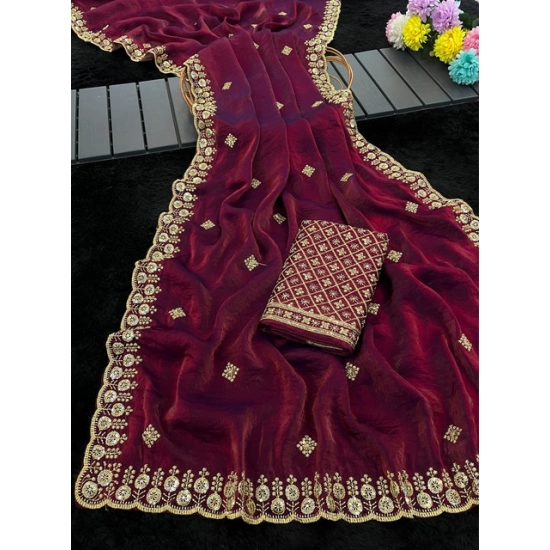 Generic Women's Satin Embellished Saree With Unstitched Blouse 5.5Mtr (Maroon) Generic Women's Satin Embellished Saree With Unstitched Blouse 5.5Mtr (Maroon)