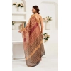 Generic Women's Faux Linen Geometric Print Ready to wear Saree With Unstitched Blouse 5.5Mtr (Brown)