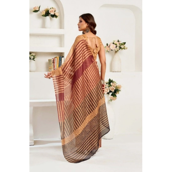 Generic Women's Faux Linen Geometric Print Ready to wear Saree With Unstitched Blouse 5.5Mtr (Brown) Generic Women's Faux Linen Geometric Print Ready to wear Saree With Unstitched Blouse 5.5Mtr (Brown)