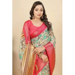 Generic Women's Cotton Silk Floral Printed Saree With Unstitched Blouse 5.5Mtr (Multicolor)
