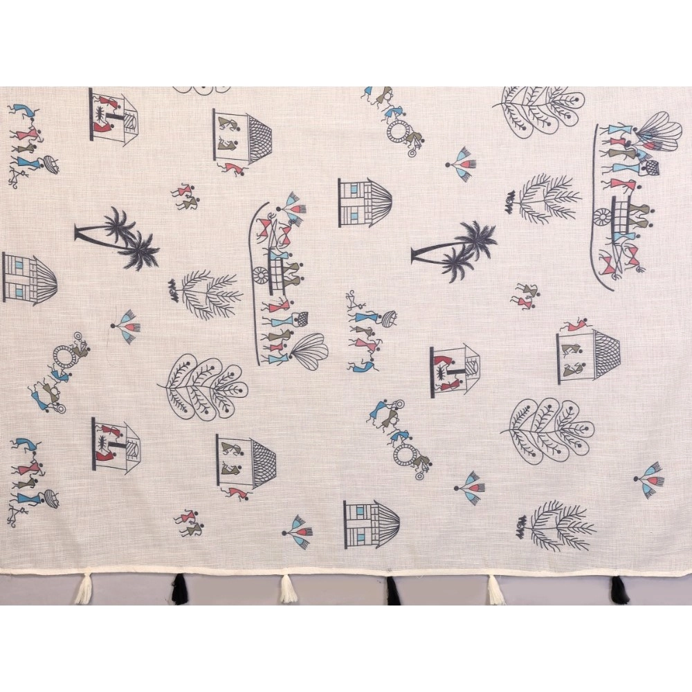 Generic Women's Linen Cotton Printed Saree With Unstitched Blouse 5.5Mtr (Off White)