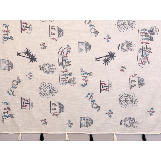 Generic Women's Linen Cotton Printed Saree With Unstitched Blouse 5.5Mtr (Off White)
