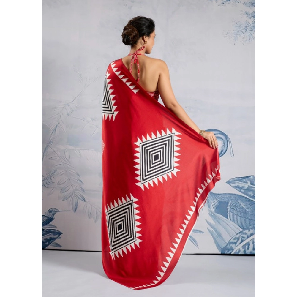 Generic Women's Satin Crepe Printed Saree With Unstitched Blouse 5.5Mtr (Red) Generic Women's Satin Crepe Printed Saree With Unstitched Blouse 5.5Mtr (Red)