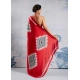 Generic Women's Satin Crepe Printed Saree With Unstitched Blouse 5.5Mtr (Red)
