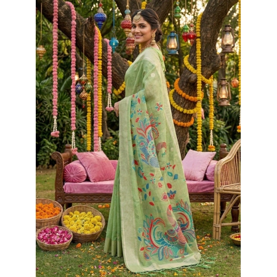 Generic Women's Linen Cotton Floral Embroidered Saree With Unstitched Blouse 5.5Mtr (Light Green) Generic Women's Linen Cotton Floral Embroidered Saree With Unstitched Blouse 5.5Mtr (Light Green)