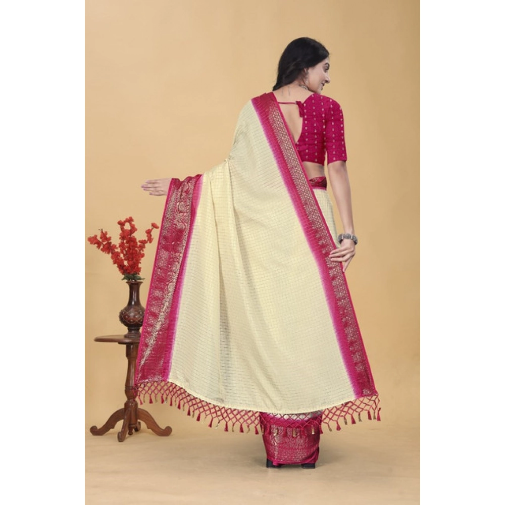 Women's Cotton Blend Checkered Saree With Unstitched Blouse 5.5Mtr (Multicolor)