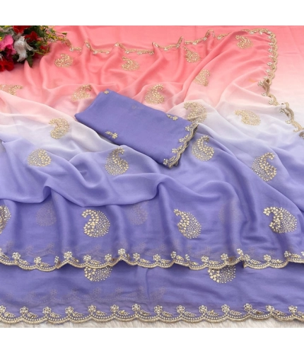 Generic Women's Digital Printed  Geogette Saree With Unstitched Blouse (Purple, 5-6 Mtrs)