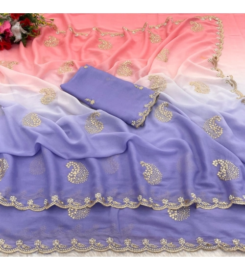 Generic Women's Digital Printed  Geogette Saree With Unstitched Blouse (Purple, 5-6 Mtrs)