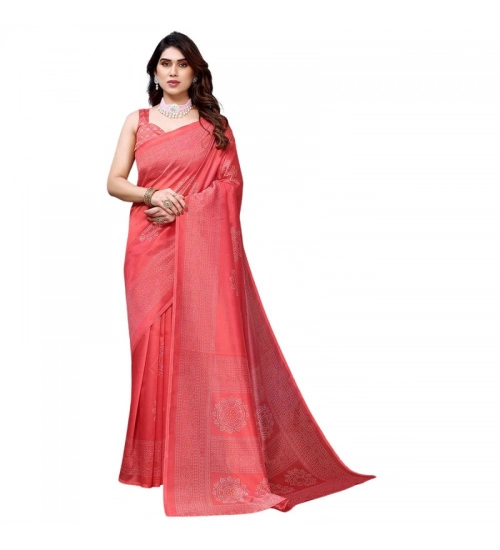 Generic Women's Litchi silk Printed Saree With Unstitched Blouse  5-6 Mtrs (Peach)