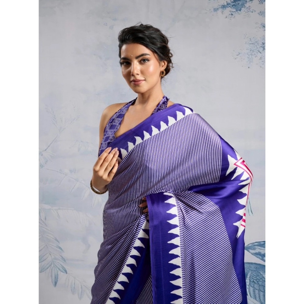 Generic Women's Satin Crepe Printed Saree With Unstitched Blouse 5.5Mtr (Purple) Generic Women's Satin Crepe Printed Saree With Unstitched Blouse 5.5Mtr (Purple)