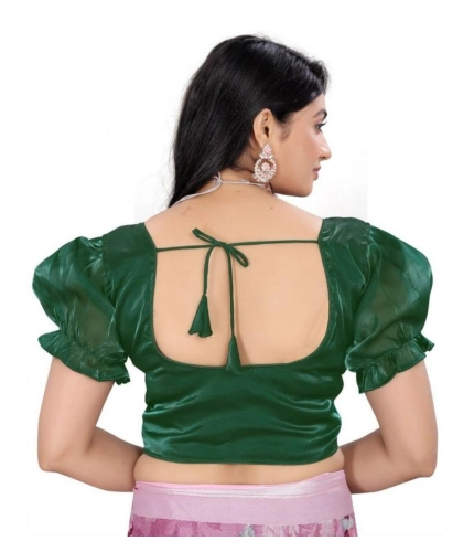 Generic Women's Jimmy Solid Designer Neck Elastic Sleeve Readymade Blouse (Green 38 , Alterable up to 42)-PID65829