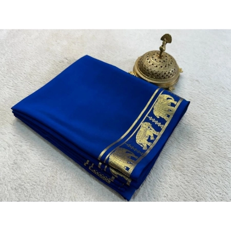 Generic Women's Crepe Chit Pallu Solid Saree With Unstitched Blouse 5.5Mtr (Navy Blue)