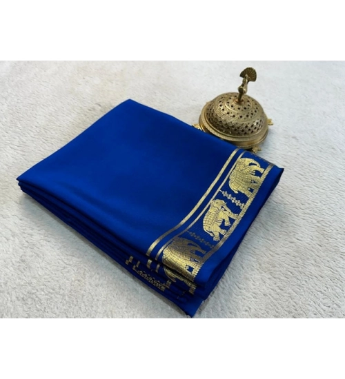 Generic Women's Crepe Chit Pallu Solid Saree With Unstitched Blouse 5.5Mtr (Navy Blue)