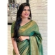 Generic Women's Litchi silk Printed Saree With Unstitched Blouse (Green)