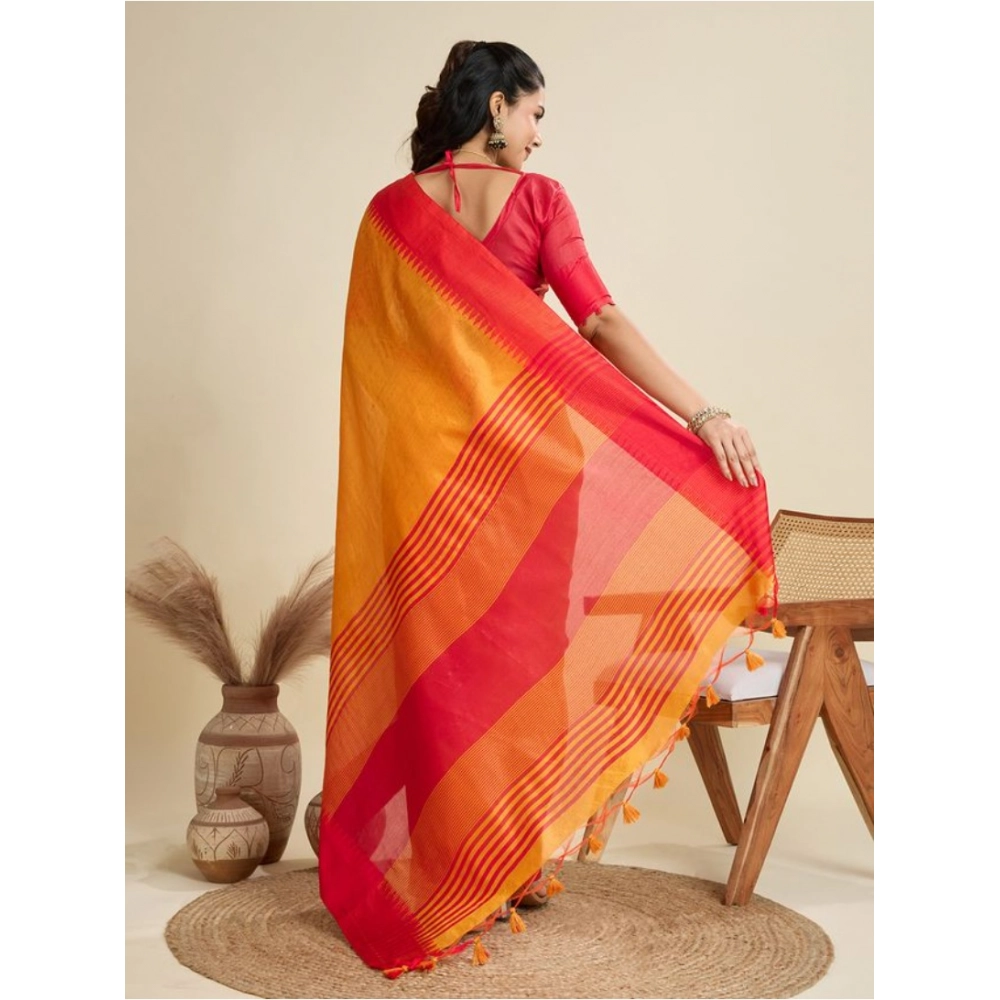 Generic Women's Raw_Silk Woven Saree With Unstitched Blouse 5.5Mtr (Mustard)