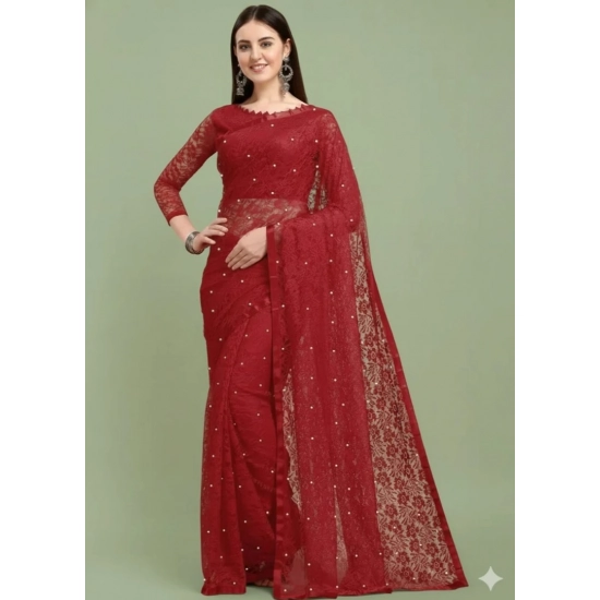 Generic Women's Net Self Design Saree With Unstitched Blouse 5.5Mtr (Maroon) Generic Women's Net Self Design Saree With Unstitched Blouse 5.5Mtr (Maroon)