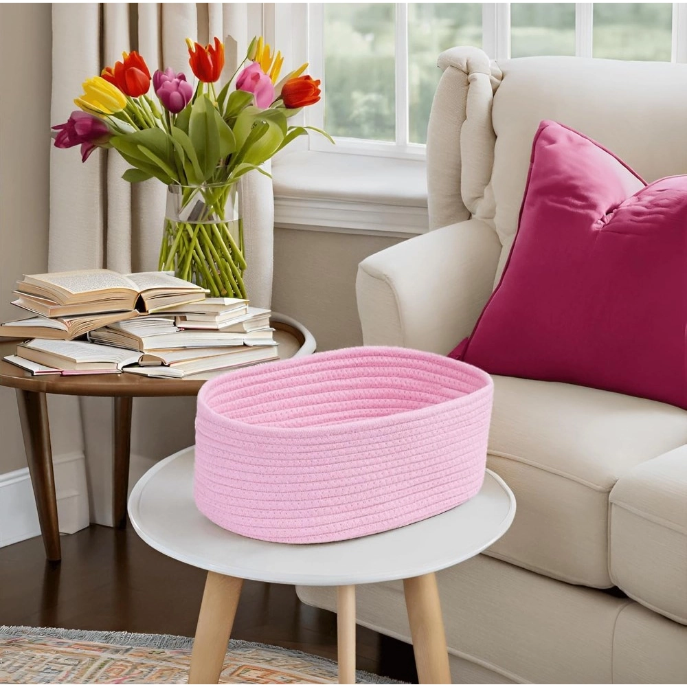 Generic Cotton Oval 10x7x5 Inch Bedside Organizer With Out Lid (Pink) Generic Cotton Oval 10x7x5 Inch Bedside Organizer With Out Lid (Pink)