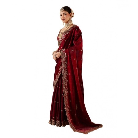Generic Women's Silk Embroidered Saree With Unstitched Blouse 5.5Mtr (Maroon) Generic Women's Silk Embroidered Saree With Unstitched Blouse 5.5Mtr (Maroon)
