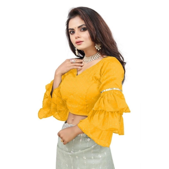 Generic Women's Organza Solid V Neck Layered Ruffle Sleeve Readymade Blouse (Yellow Free Size , up to 38–40 Bust)-PID65860 Generic Women's Organza Solid V Neck Layered Ruffle Sleeve Readymade Blouse (Yellow Free Size , up to 38–40 Bust)-PID65860