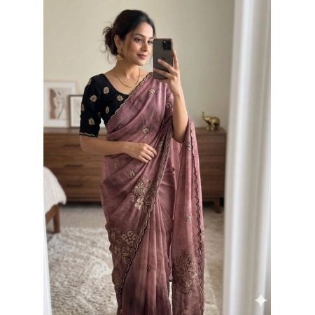 Generic Women's Viscose Silk Embroidered Saree With Unstitched Blouse 5.5Mtr (Pink)