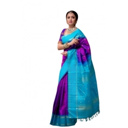 Generic Women's Soft Litchi Silk Jacquard Work Saree With Unstitched Blouse 5.5Mtr (Purple)