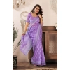 Generic Women's Faux Linen Floral Ready to wear Saree With Unstitched Blouse 5.5Mtr (Lavender)