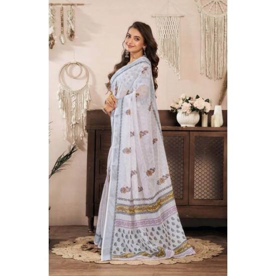 Generic Women's Faux Linen Floral Print Ready to wear Saree With Unstitched Blouse 5.5Mtr (Off_White) Generic Women's Faux Linen Floral Print Ready to wear Saree With Unstitched Blouse 5.5Mtr (Off_White)