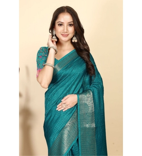 Generic Women's Cotton Blend Checkered Saree With Unstitched Blouse 5.5Mtr (Rama) Generic Women's Cotton Blend Checkered Saree With Unstitched Blouse 5.5Mtr (Rama)