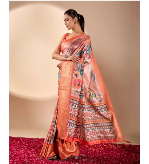Generic Women's Faux_Silk Printed Saree With Unstitched Blouse 5.5Mtr (Peach) Generic Women's Faux_Silk Printed Saree With Unstitched Blouse 5.5Mtr (Peach)