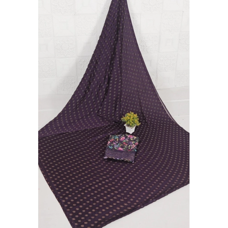 Women's Printed Brasso Saree With Unstitched Blouse (Magenta, 5-6 Mtrs) Women's Printed Brasso Saree With Unstitched Blouse (Magenta, 5-6 Mtrs)