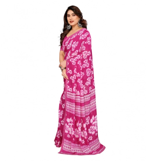 Generic Women's Georgette Printed Saree With Unstitched Blouse 5.5Mtr (Pink)