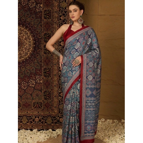 Generic Women's Crepe Printed Saree With Unstitched Blouse 5.5Mtr (Navy Blue) Generic Women's Crepe Printed Saree With Unstitched Blouse 5.5Mtr (Navy Blue)