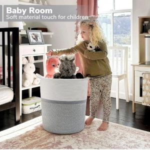 Generic Cotton Pack Of_1 12x14 Inch Storage Basket For Clothes (Grey-White)