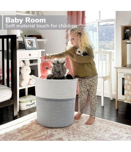 Generic Cotton Pack Of_1 12x14 Inch Storage Basket For Clothes (Grey-White)