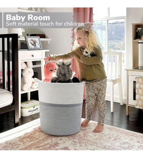 Generic Cotton Pack Of_1 12x14 Inch Storage Basket For Clothes (Grey-White) Generic Cotton Pack Of_1 12x14 Inch Storage Basket For Clothes (Grey-White)