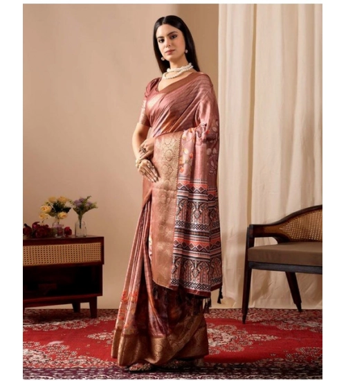 Generic Women's Faux_Silk Printed Saree With Unstitched Blouse 5.5Mtr (Brown) Generic Women's Faux_Silk Printed Saree With Unstitched Blouse 5.5Mtr (Brown)