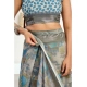 Generic Women's Linen Cotton Printed Ready To Wear Saree With Unstitched Blouse 5.5 Mtr (Grey)
