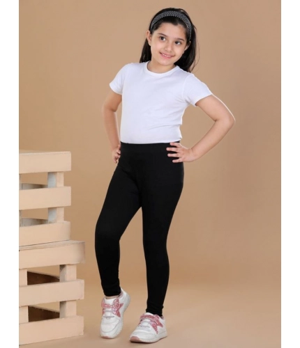 Generic Girl's Cotton Lycra Solid Elasticated Leggings (Black)