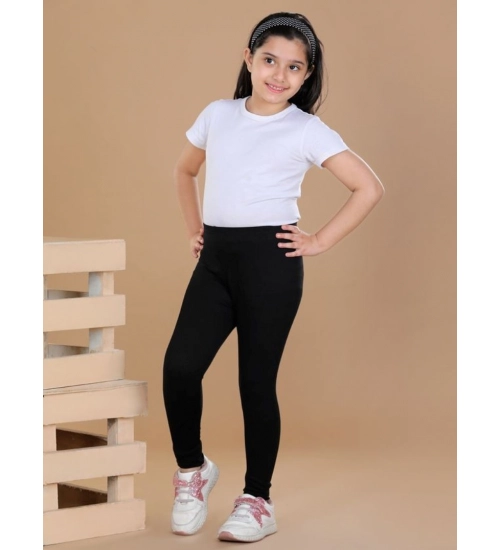 Generic Girl's Cotton Lycra Solid Elasticated Leggings (Black)