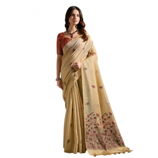Generic Women's Blended_Cotton Floral Saree With Unstitched Blouse 5.5Mtr (Beige) Generic Women's Blended_Cotton Floral Saree With Unstitched Blouse 5.5Mtr (Beige)