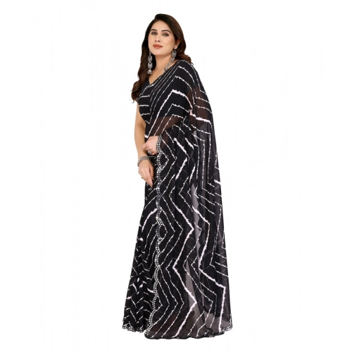 Women's Georgette Printed Saree With Unstitched Blouse 5.5Mtr (Black) Women's Georgette Printed Saree With Unstitched Blouse 5.5Mtr (Black)