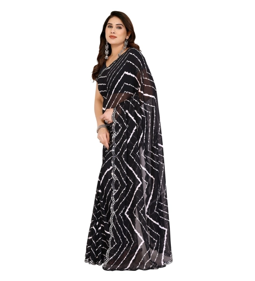 Generic Women's Georgette Printed Saree With Unstitched Blouse 5.5Mtr (Black)